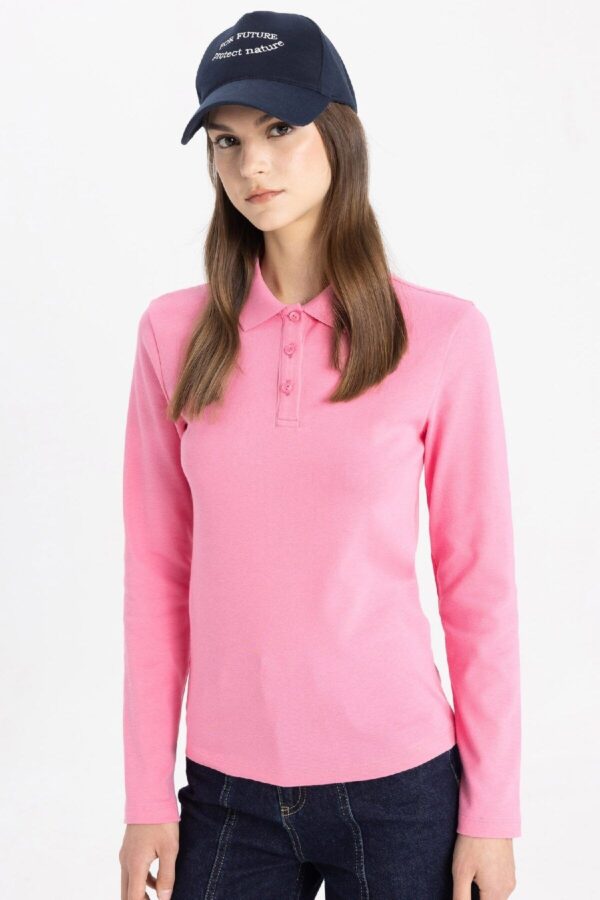 DEFACTO Polo Collar Basic Plain Long Sleeve T-Shirt Tunic