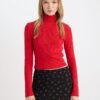 DEFACTO Red Cool Fitted Turtleneck Ribbed Camisole Basic Plain Long Sleeve T-Shirt