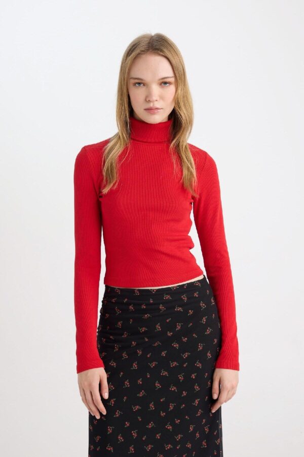 DEFACTO Red Cool Fitted Turtleneck Ribbed Camisole Basic Plain Long Sleeve T-Shirt