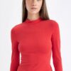 DEFACTO Red Slim Fit Slim Fit Half Turtleneck Casual Basic Plain Long Sleeve T-Shirt