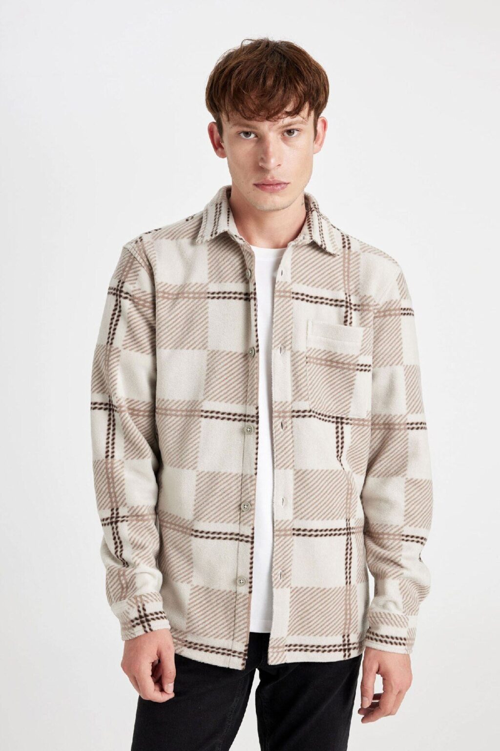 DEFACTO Regular Fit Checked Fleece Long Sleeve Shirt