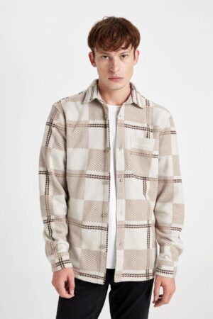DEFACTO Regular Fit Checked Fleece Long Sleeve Shirt