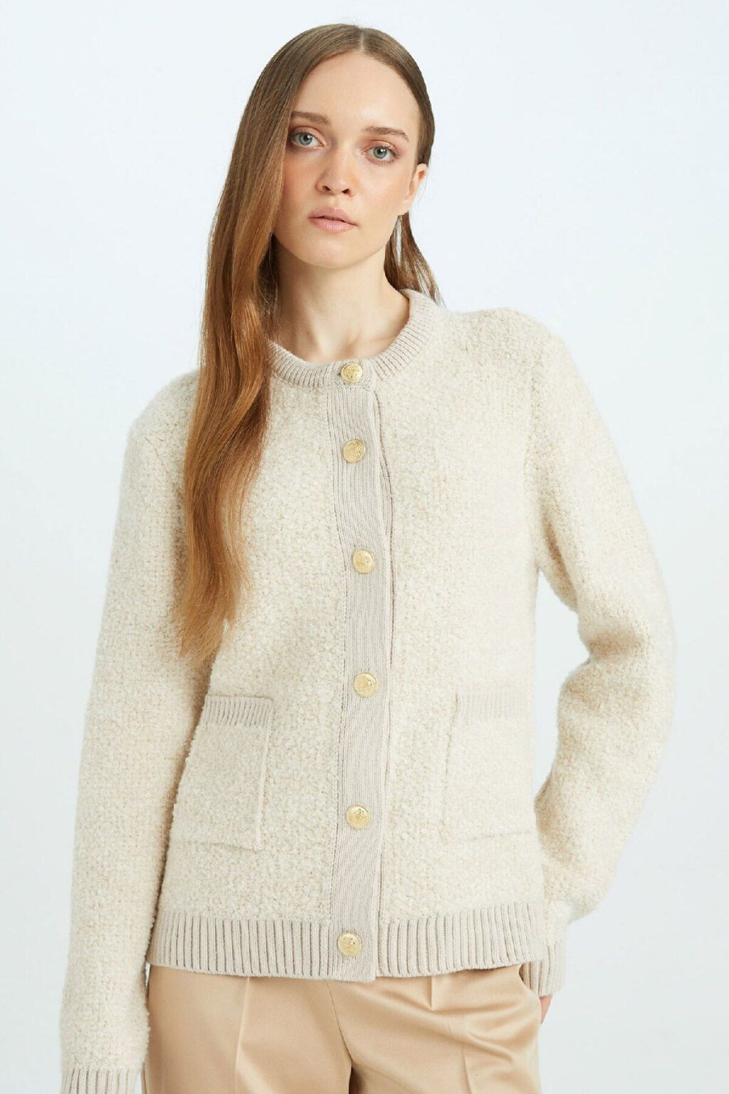 DEFACTO Regular Fit Crew Neck Basic Plain Buttoned Knitwear Cardigan