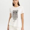 DEFACTO Regular Fit Crew Neck Owl Patterned Combed Cotton Short Sleeve T-Shirt