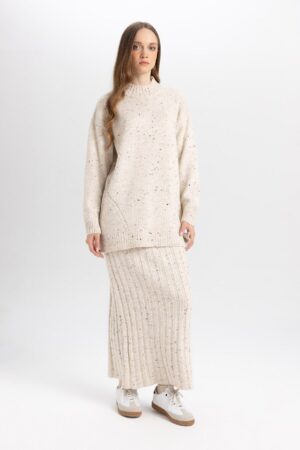 DEFACTO Regular Fit Flexible Waisted Basic Plain Maxi Knitwear Skirt