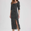 DEFACTO Regular Fit Heart Neck mintás hasított rövid ujjú midi ruha