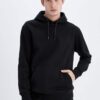 DEFACTO Regular Fit Hooded Kangaroo Pocket Soft Furry Basic Plain Sweatshirt