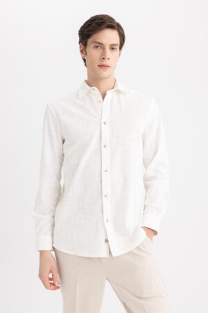 DEFACTO Regular Fit Polo Collar Basic Plain Cotton Long Sleeve Shirt