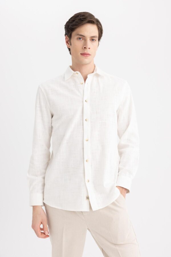 DEFACTO Regular Fit Polo Collar Basic Plain Cotton Long Sleeve Shirt