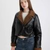 DEFACTO Regular Fit Polo Collar Faux Für Lined Coat