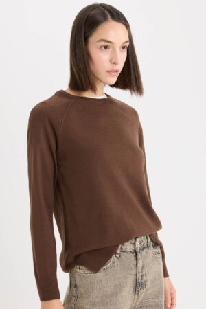 DEFACTO Regular Fit Soft Textured Crew Neck Basic Plain Knitwear Sweater