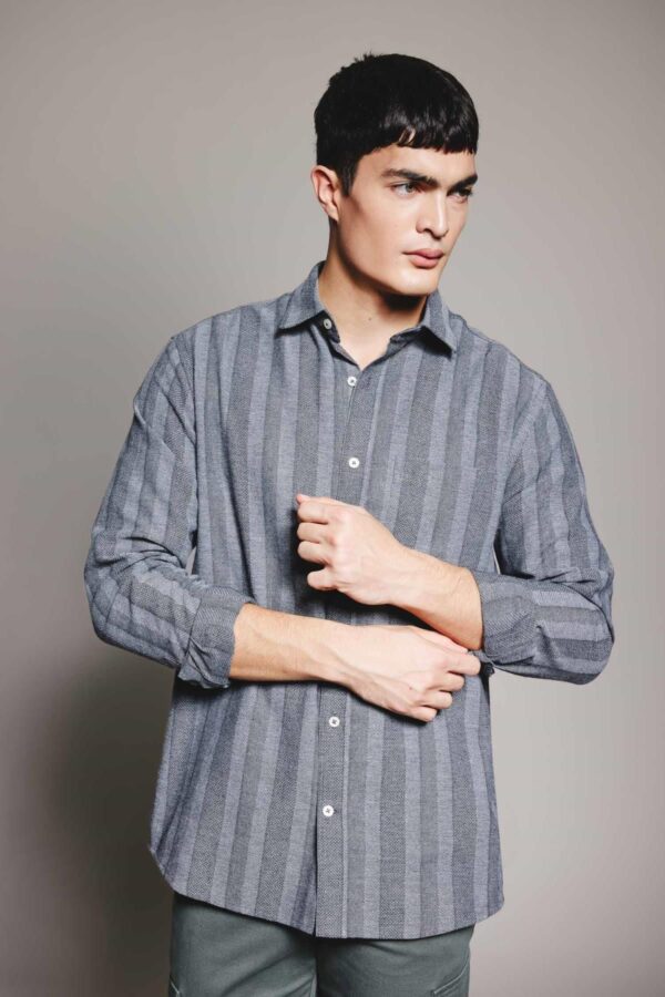 DEFACTO Regular Fit Striped Textured Long Sleeve Shirt