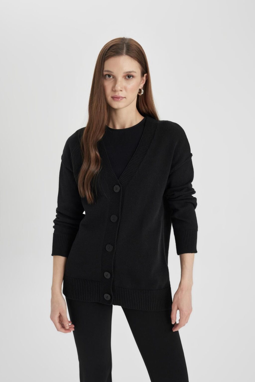 DEFACTO Regular Fit V Neck Buttoned Knitted Cardigan