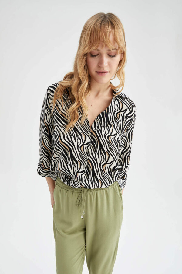 DEFACTO Regular Fit V Neck Long Sleeve Printed Shirt