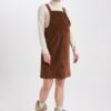 DEFACTO Regular Fit Velvet Mini Maternity Overall Dress