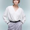 DEFACTO Regular Fit Wrap Collar Satin Long Sleeve Blouse