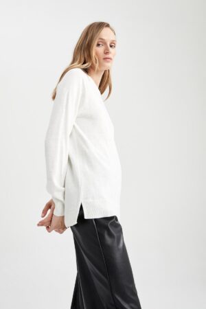 DEFACTO Relax Fit Crew Neck Basic Plain Cashmere Textured Extra Soft Knitwear Sweater I6913az22wn