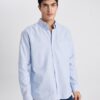 DEFACTO Relax Fit Polo Neck Striped Oxford Long Sleeve Shirt
