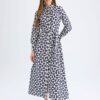 DEFACTO Shirt Collar Patterned Buttoned Belted Long Sleeve Maxi Dress