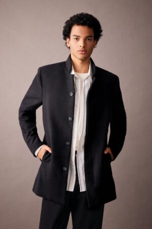 DEFACTO Slim Fit Cashmere Coat Parka Slim Cut Stand Collar Buttoned Pocket Lined
