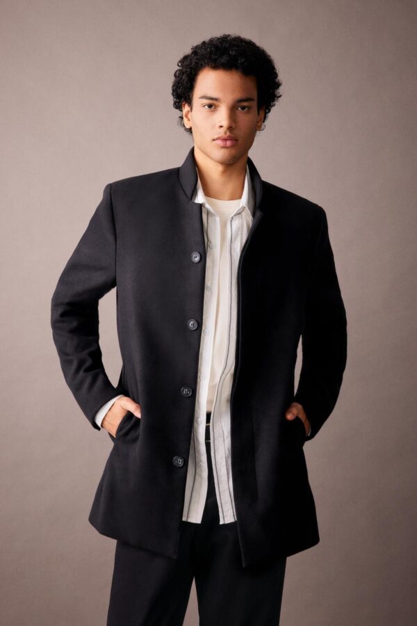 DEFACTO Slim Fit Cashmere Coat Parka Slim Cut Stand Collar Buttoned Pocket Lined