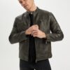 DEFACTO Slim Fit Faux Leather Coat Jacket Slim Cut Stand Collar Zippered Pocket Lined Seasonal