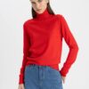 DEFACTO Soft Textured Turtleneck Basic Plain Red Knitwear Sweater