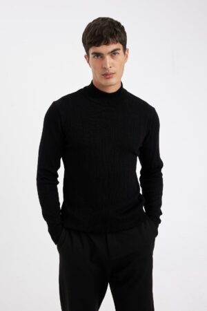 DEFACTO Standard Fit Regular Cut Half Turtleneck Jacquard Knit Sweater