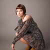 DEFACTO V-neck Patterned Chiffon Mini Long Sleeve Dress