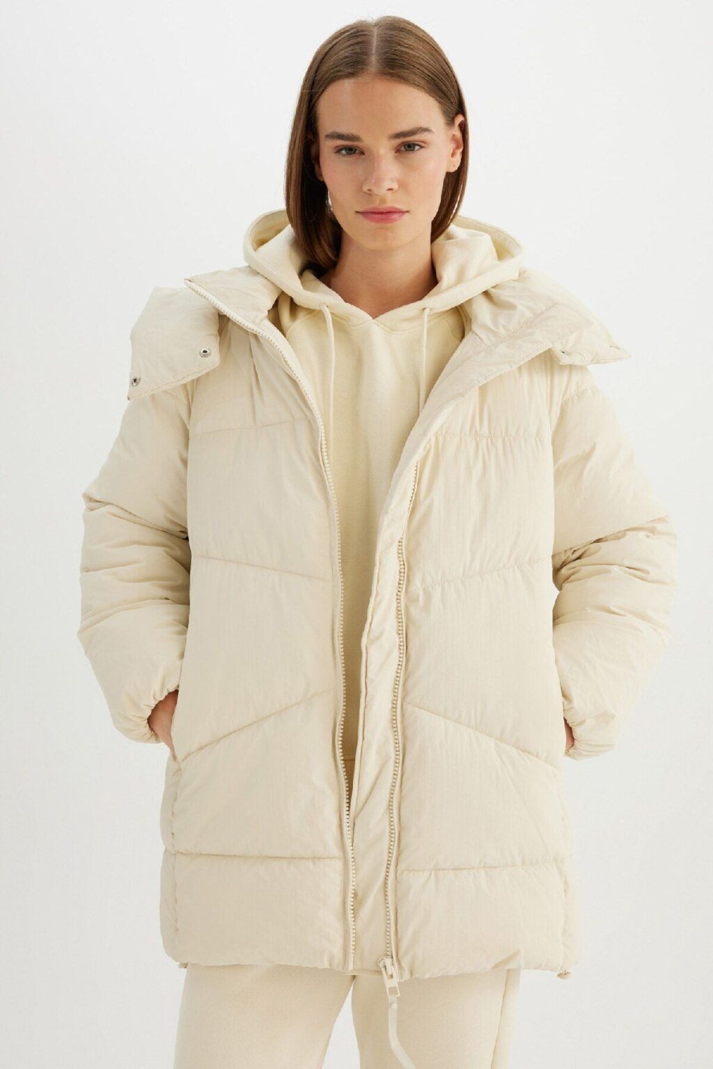 DEFACTO Water Repellent Hooded Puffer Jacket Parka Zipper Snap Pocket C9372AX24WN