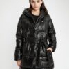 DEFACTO Water Repellent Long Puffer Jacket Parka Hooded Heat Insulated Pocket Fleece Belted Pocket Faux Leather