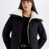 DEFACTO Water Repellent Puffer Puffer Jacket Quilted Inside Faux Für Windproof Pocket