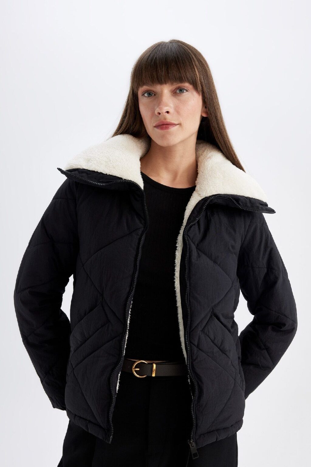 DEFACTO Water Repellent Puffer Puffer Jacket Quilted Inside Faux Für Windproof Pocket