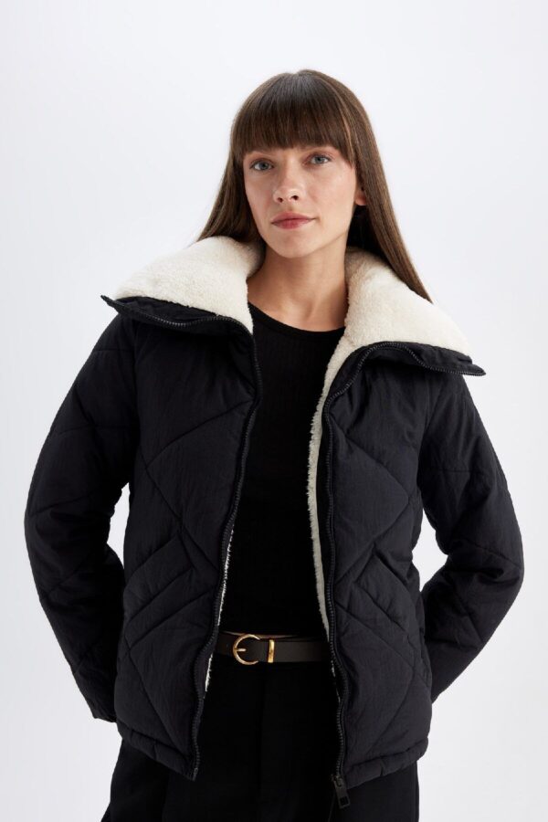DEFACTO Water Repellent Puffer Puffer Jacket Quilted Inside Faux Für Windproof Pocket
