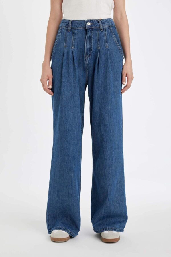 DEFACTO Wide Leg High Waist Long Jean Washed Trousers