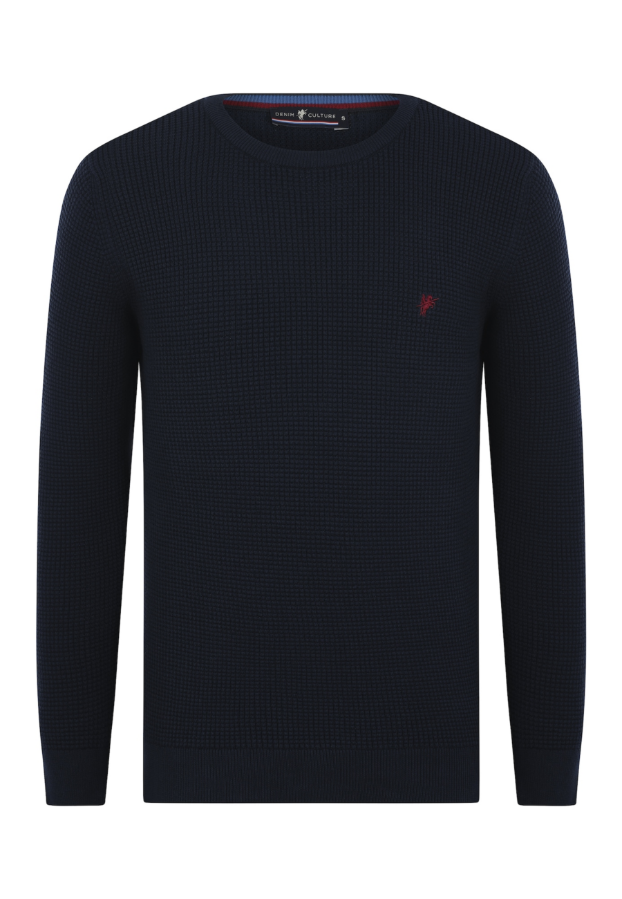 DENIM CULTURE Pulóver 'Pullover 'Alijan'  tengerészkék / bordó-Hungary