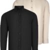 DOUBLE SET G721 DEWBERRY MEN'S SHIRT-BLACK-BEIGE