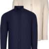 DOUBLE SET G721 DEWBERRY MEN'S SHIRT-NAVY-BEIGE