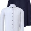 DOUBLE SET G721 DEWBERRY MEN'S SHIRT-NAVY-WHITE