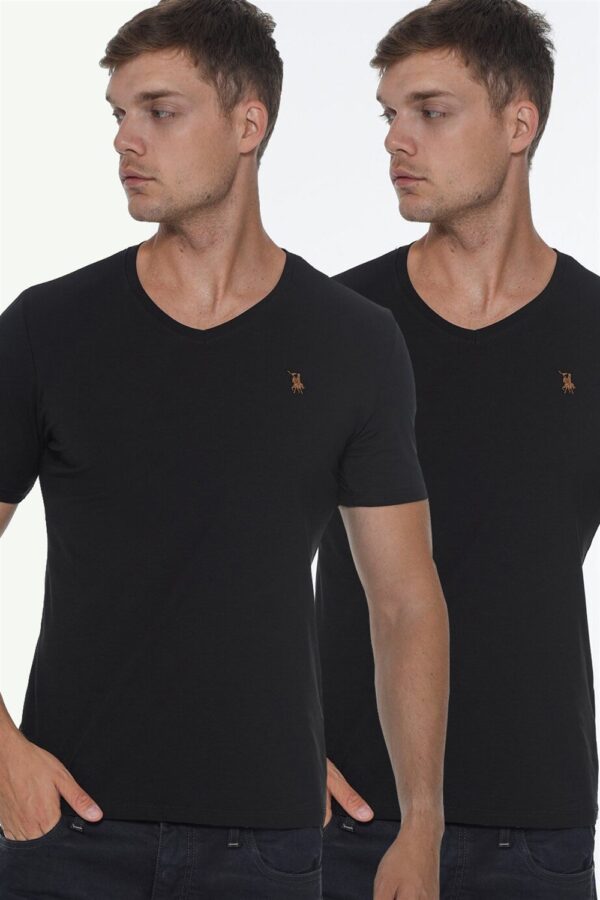 DOUBLE SET T8568 DEWBERRY V-NECK MEN'S T-SHIRT-BLACK-BLACK
