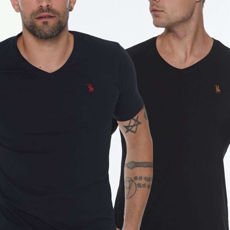 DOUBLE SET T8568 DEWBERRY V-NECK MEN'S T-SHIRT-NAVY - BLACK