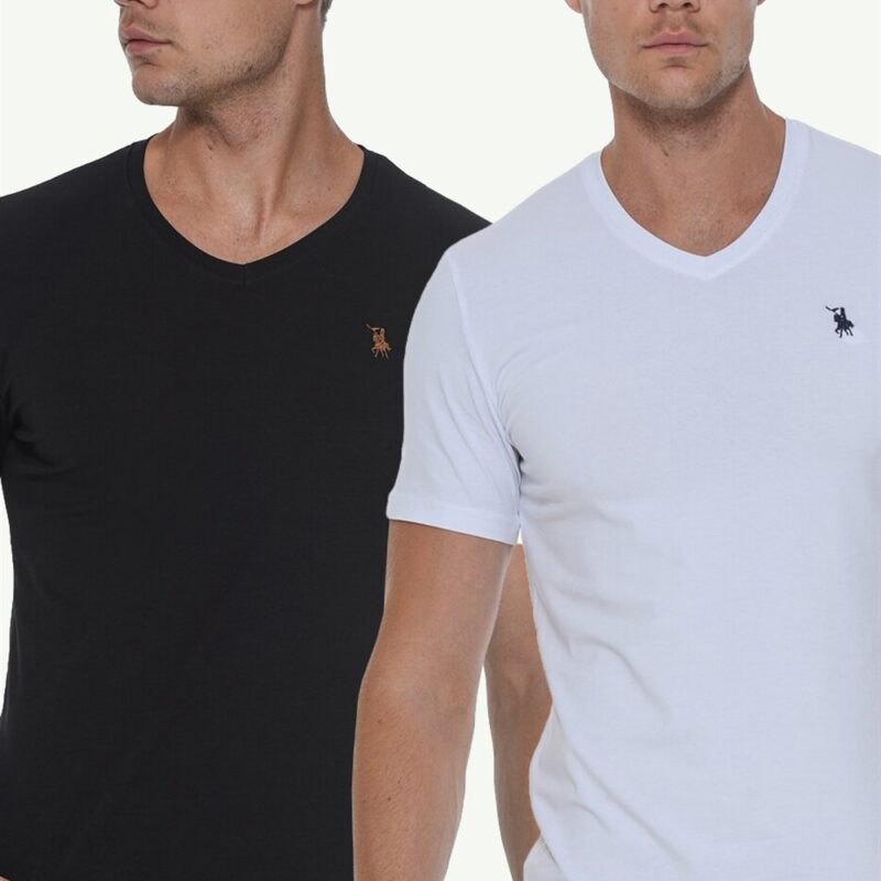 DOUBLE SET T8568 DEWBERRY V-NECK MEN'S T-SHIRT-WHITE-BLACK