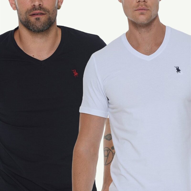 DOUBLE SET T8568 DEWBERRY V-NECK MEN'S T-SHIRT-WHITE - NAVY BLUE
