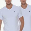 DOUBLE SET T8568 DEWBERRY V-NECK MEN'S T-SHIRT-WHITE-WHITE