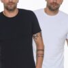 DOUBLE SET T8569 DEWBERRY BICYCLE COLLAR MEN'S T-SHIRT-WHITE - NAVY BLUE