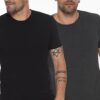 DOUBLE SET T8569 DEWBERRY BIKE COLLAR MEN'S T-SHIRT-BLACK-ANTHRACITE