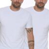 DOUBLE SET T8569 DEWBERRY BIKE COLLAR MEN'S T-SHIRT-WHITE-WHITE