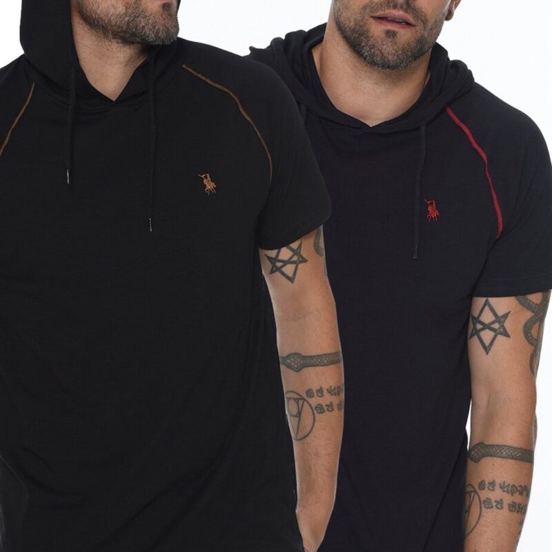 DOUBLE SET T8570 DEWBERRY HOODED MEN'S T-SHIRT-NAVY - BLACK