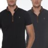 DOUBLE SET T8571 DEWBERRY ZIPPER MEN'S T-SHIRT-BLACK-ANTHRACITE
