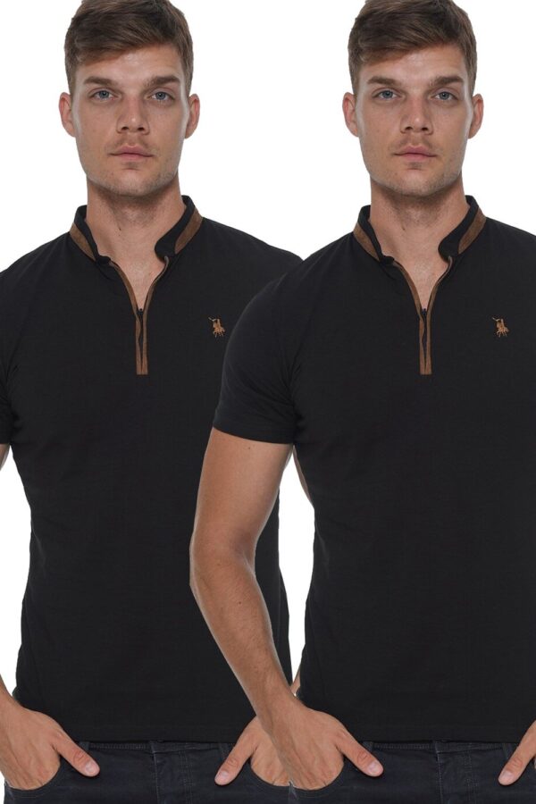 DOUBLE SET T8571 DEWBERRY ZIPPER MEN'S T-SHIRT-BLACK-BLACK